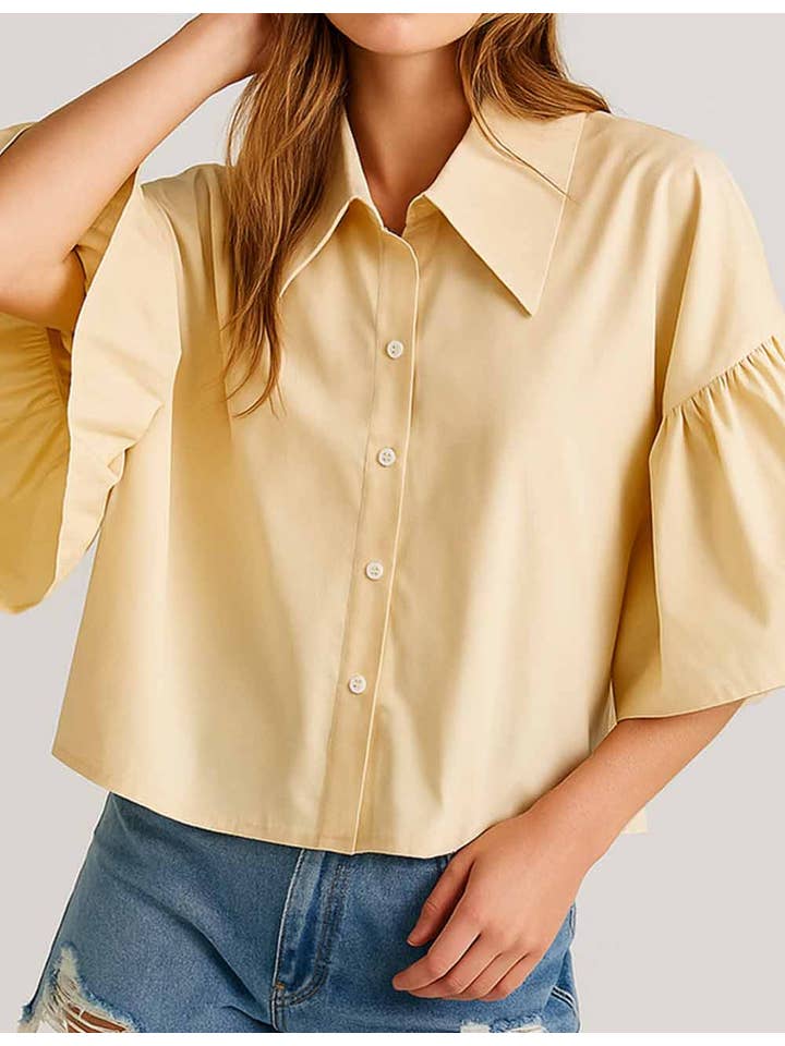 Sweetkama – Großhandel Hemd mit Button-down-Kragen – Damen – Gestreiftes Hemd mit Puffärmeln und Knöpfen für Damen SP06829