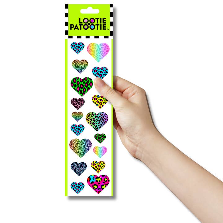 Leopard Hearts Sticker Strip for wholesale by LP Studios/Lootie Patootie