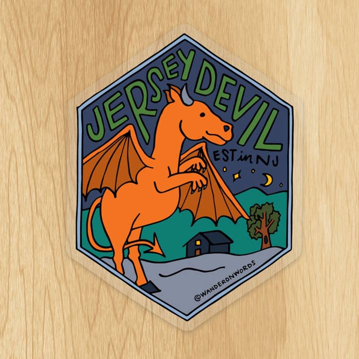 Wander On Words – Engroshandel Klistermærke – Håndbogstaverne Jersey Devil Sticker, New Jersey Sticker0