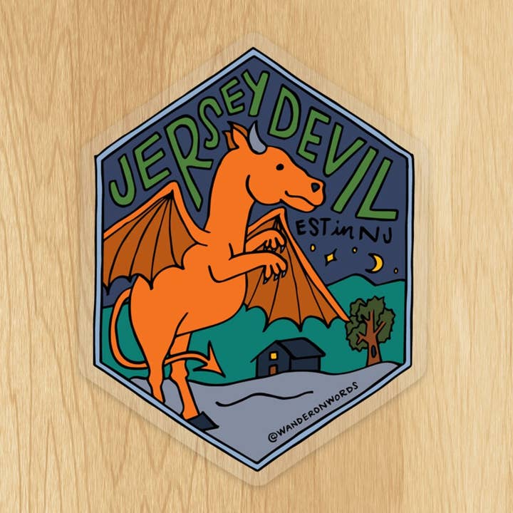 Wander On Words - Wholesale Sticker - Hand-Lettered Jersey Devil Sticker, New Jersey Sticker0