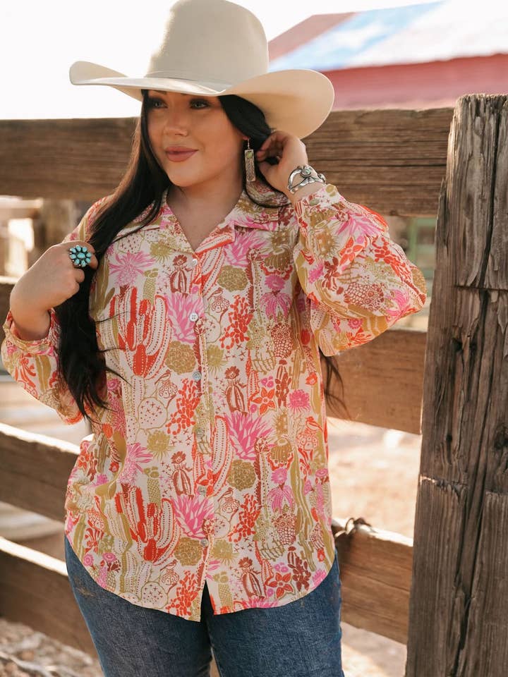 Turquoise Haven - Wholesale Button Down Shirt - Women's - TH2780 CHIFFON CACTI BLOUSE (7)
