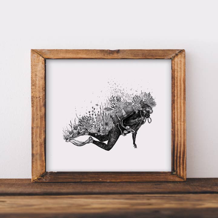 Coral Scuba Diver Art Print for wholesale by Kaari & Co.