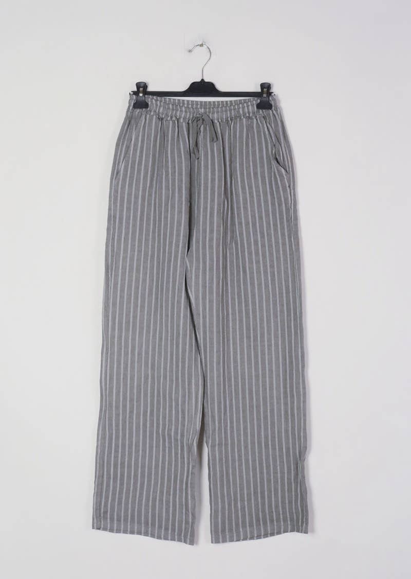 LÉA & LUC - Wholesale Broek - Dames - Gestreepte broek van 100% linnen REF.30132/214