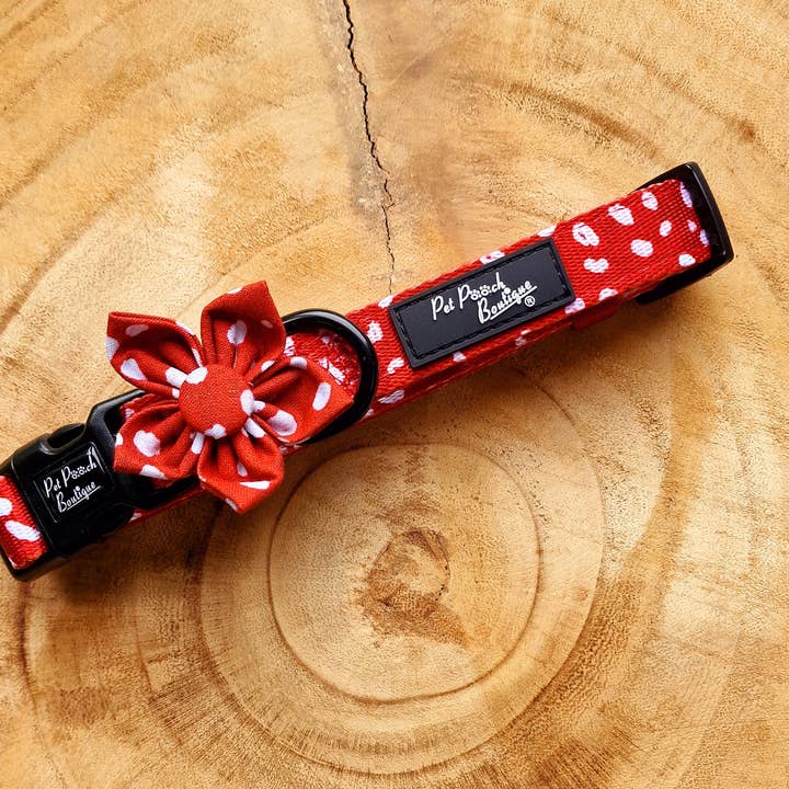 Pet Pooch Boutique - Wholesale Pet collar – Dog - Poppy Toadstool Polkas Dog Collar - OPTIONAL Bow Tie/Flower6