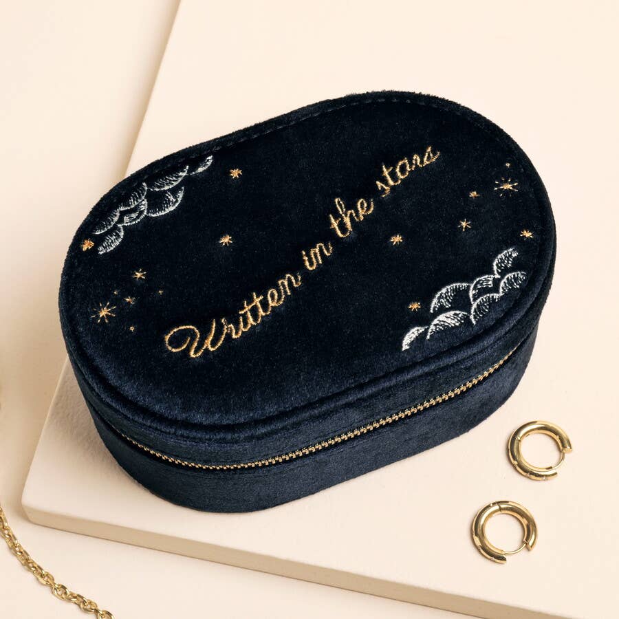 Lisa Angel - Wholesale Jewelry Box/Organizer - Navy Written In The Stars Velvet Oval Jewellery Case0
