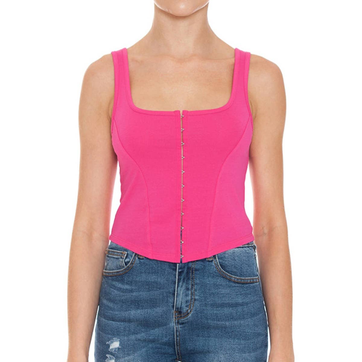 Timeless – wholesale Tank top – Women′s – SCOOP NECK HOOK AND EYE TRIMMED BUSTIER TANK TOP8