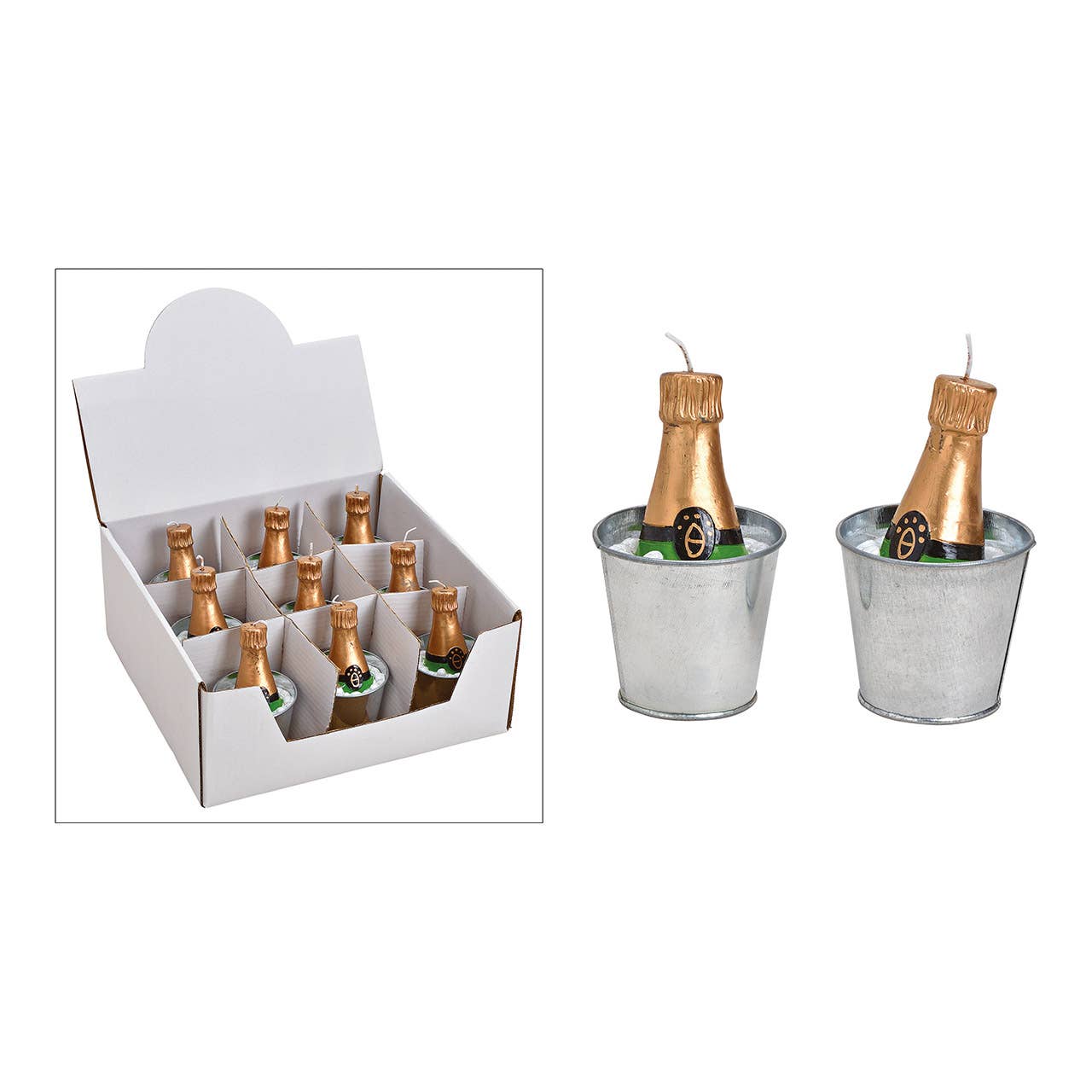 Wurm - Wholesale Decorative Figurine - Candle Champagne Bottle in Ice Bucket made of Tin, Gold (W/H/D) 5x10x5cm0