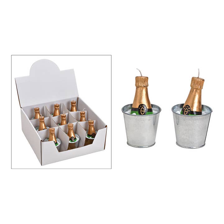 Wurm - Wholesale Decorative Figurine - Candle Champagne Bottle in Ice Bucket made of Tin, Gold (W/H/D) 5x10x5cm