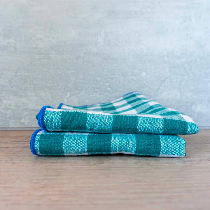 West Coast Handmade - Wholesale Dinner & Cloth Napkin - 100% Lightweight Indian Cotton - Teal Gingham Cloth Napkins1