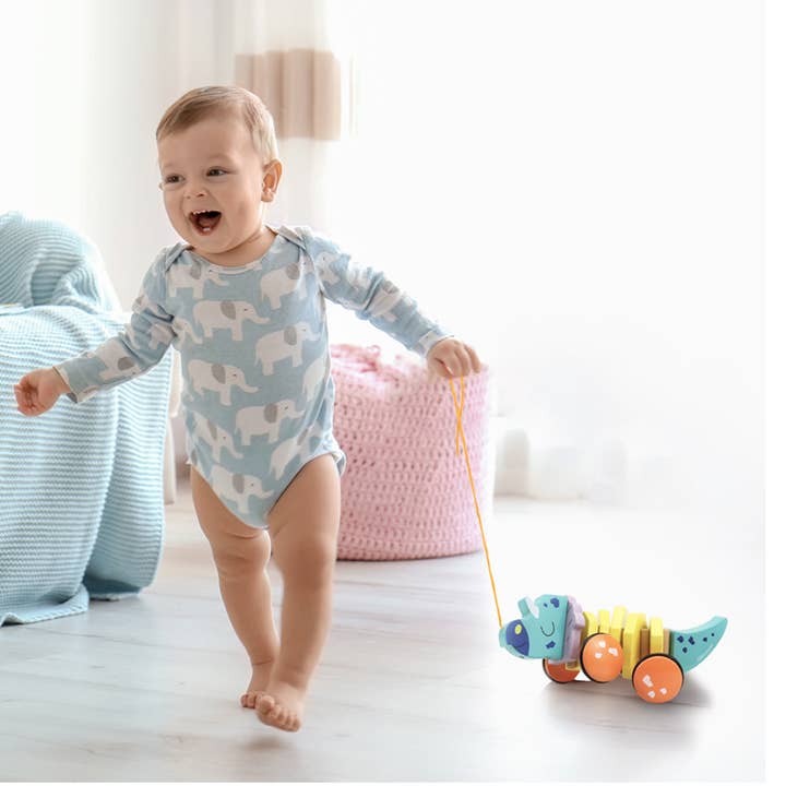 Leo & Friends - Wholesale Wood Toy - Kids - Leo & Friends Pull Along Walking Triceratops Wooden Toy1