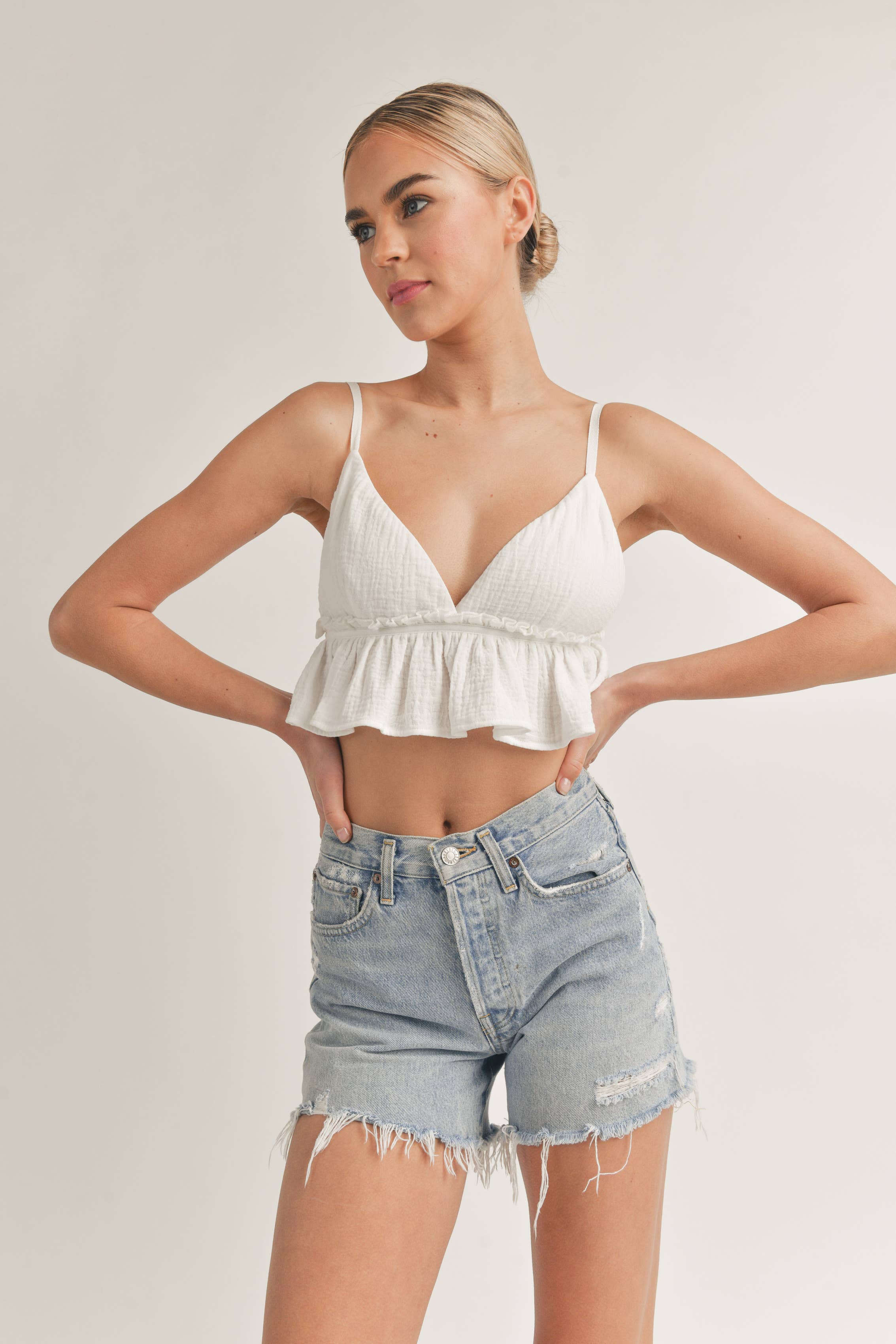 Klesis – wholesale Blouse – Women’s – IT3572 SPAGHETTI STRAP RUFFLED CROP TOP21