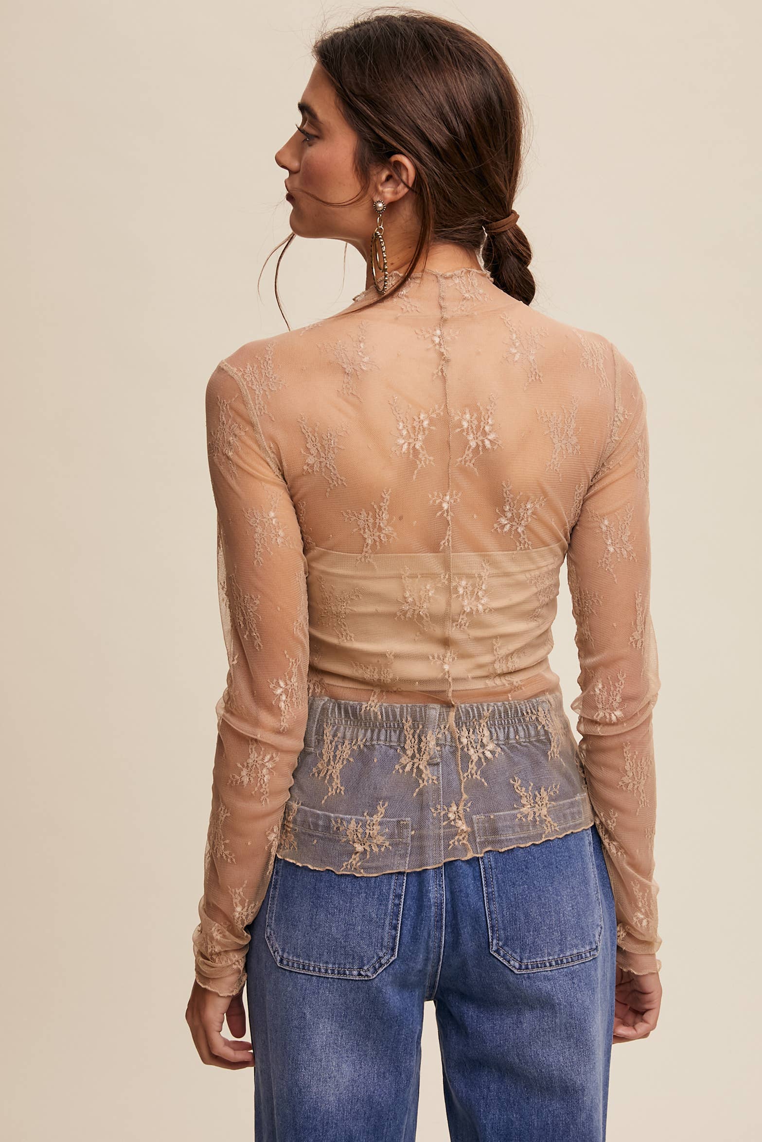 Listicle - Wholesale Blouse - Women's - Sheer Lace Long-Sleeve Top99