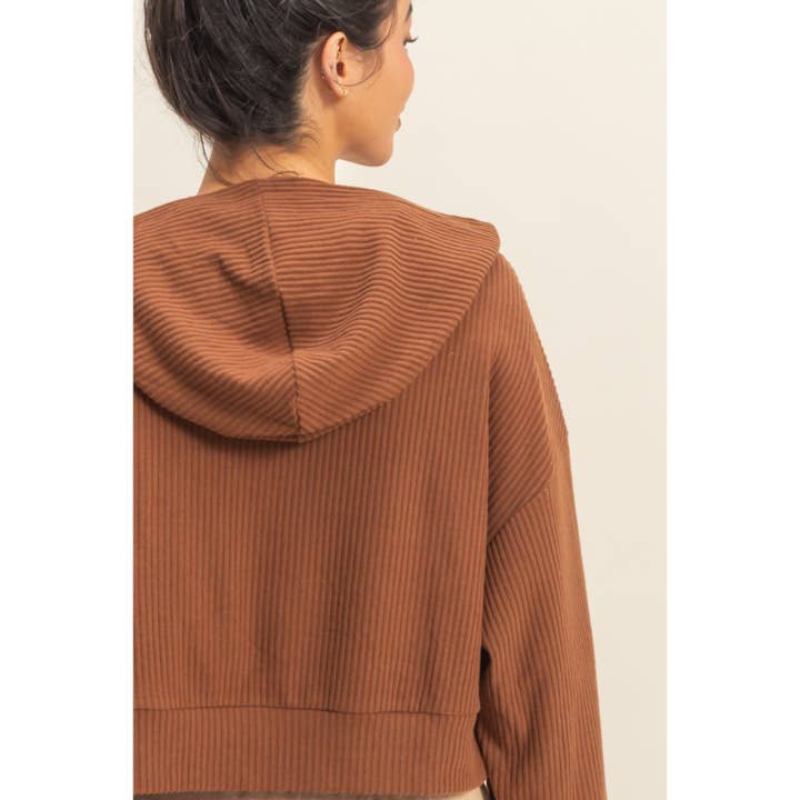 Double Zero - Wholesale Hoodie - Women's - Drop Shoulder Casual Cropped Ribbed Hoodie19