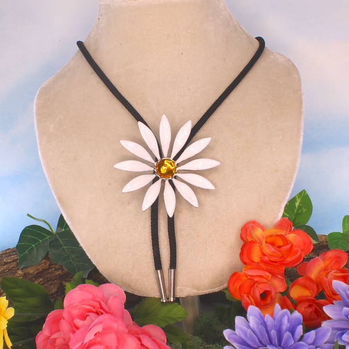 HHH Designs - Venta al por mayor Collares con colgantes/abalorios - Corbatas esmaltadas tipo Daisy Bolo de 79 mm, puntas plateadas, fabricadas en EE. UU., cada una