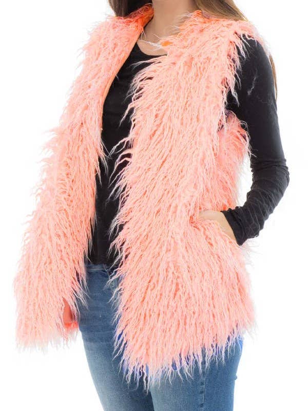 Cap Zone - Wholesale Outerwear Vest - Women's - Shaggy Faux Fur Vest With Hook And Pockets5