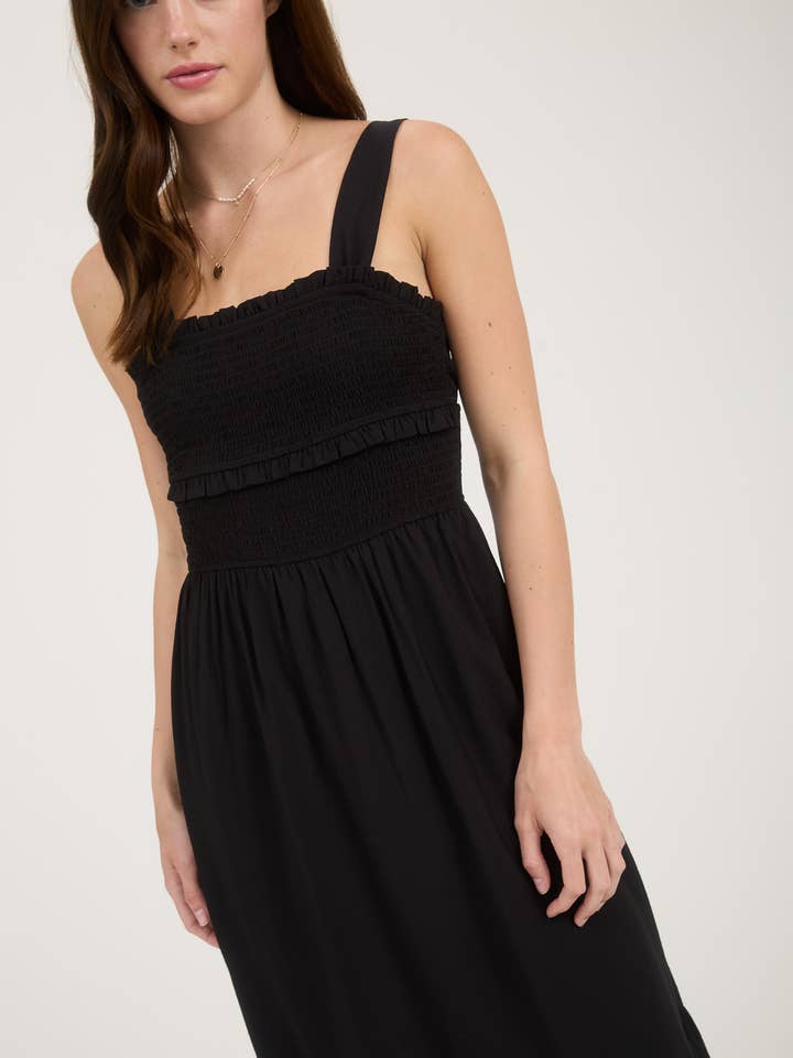Blu Pepper - Wholesale Dress - Women's - SMOCKED RUFFLE DETAIL SLEEVELESS MIDI DRESS
