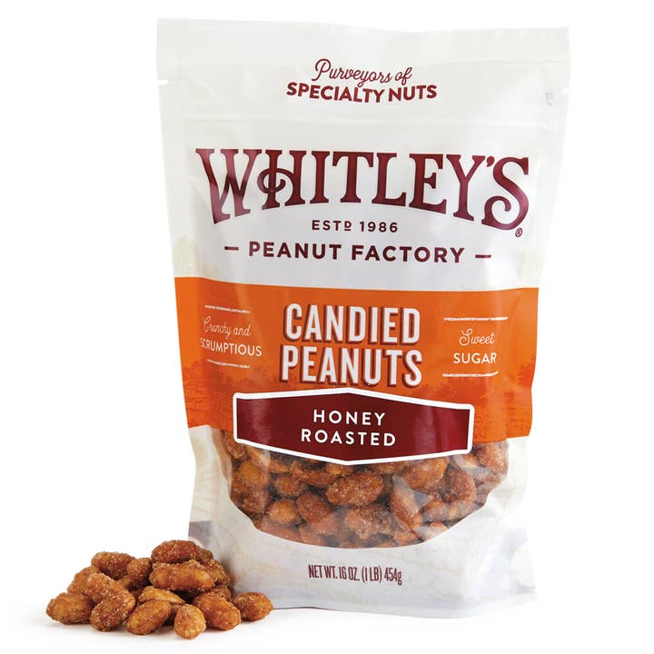 Whitley's Peanut Factory - Wholesale Nuts - 16 oz. Pouch Bags Honey Roasted Virginia Peanuts