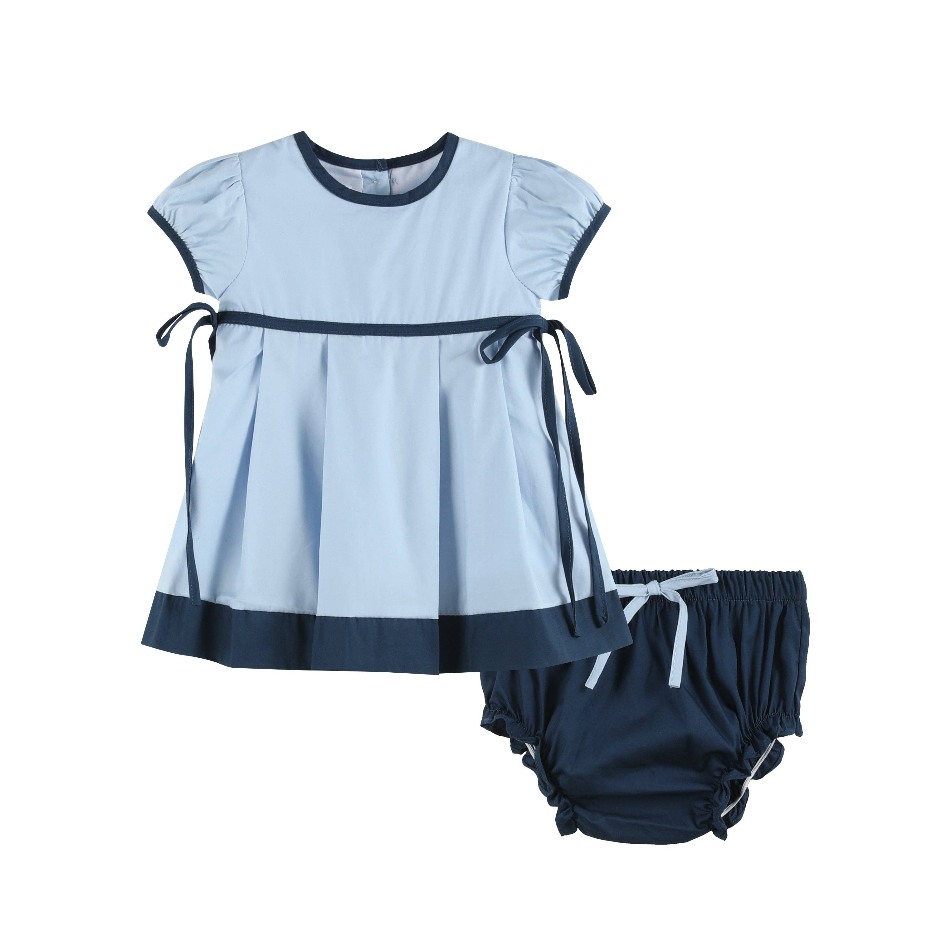Lil Cactus – wholesale Clothing set – Baby – Light Blue and Dark Blue Ribbon Dress and Bloomers