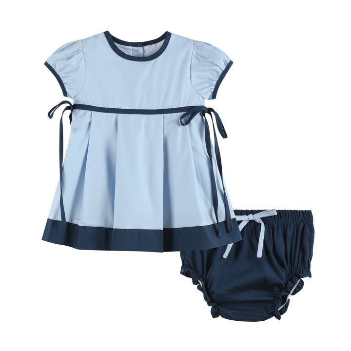 Light Blue and Dark Blue Ribbon Dress and Bloomers for wholesale by Lil Cactus