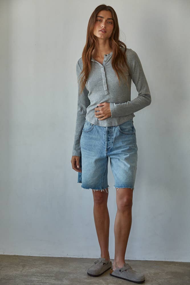 By Together - Wholesale Knit Top - Women's - L8714 | Knit Ribbed Crew Neck Long Sleeve Half Button Up Top0