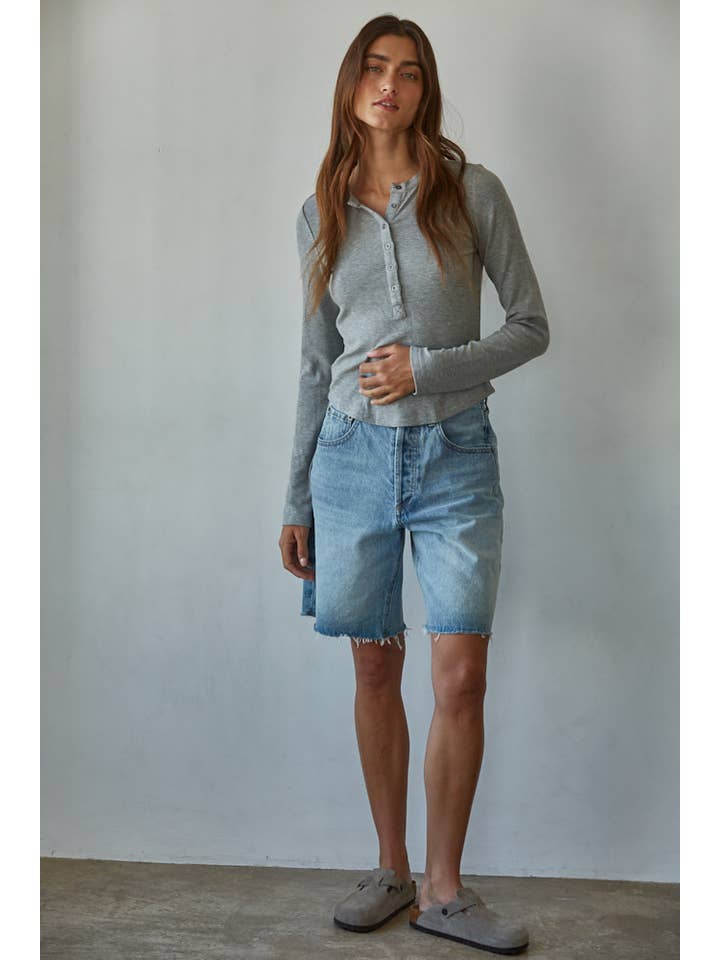 By Together - Wholesale Knit Top - Women's - L8714 | Knit Ribbed Crew Neck Long Sleeve Half Button Up Top