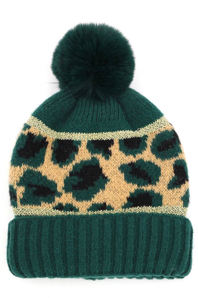 Hana – wholesale Beanie – Women's – Leopard PomPom Beanie1