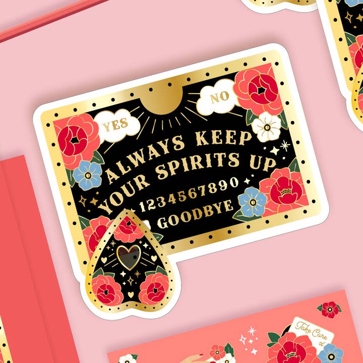 Håll alltid humöret uppe Ouija-bräda vinylklistermärke för wholesale av Girl and Cat Studio