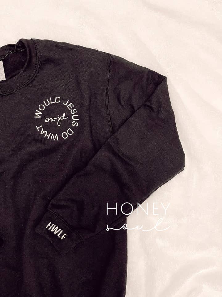 Honey Soul LLC - Wholesale Graphic Sweatshirt - Women's - Embroidered Circular WWJD Logo Sweatshirt3
