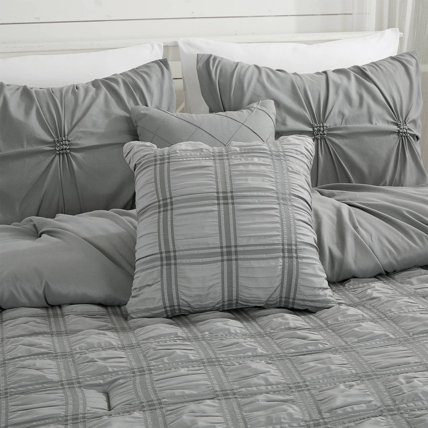 JML - Vendita all'ingrosso Set di lenzuola - Set copripiumino 7 pezzi con piumone e accessori (grigio)3