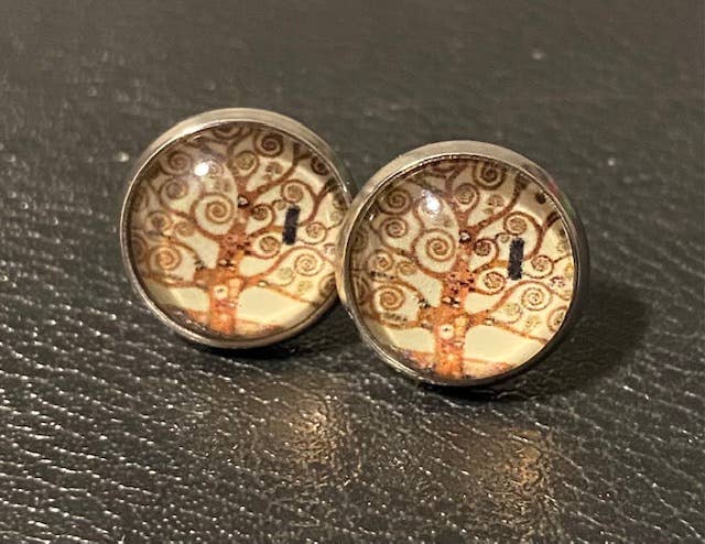 SMA Artistry Creations - Wholesale Stud/Post Earrings - 12mm Tree of life design glass cabochon stud earrings0