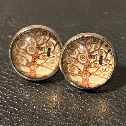SMA Artistry Creations - Wholesale Stud/Post Earrings - 12mm Tree of life design glass cabochon stud earrings