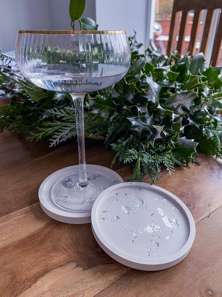 Christmas collection Grey Stone & Silver Coasters x2 for wholesale by Pastel and Moon