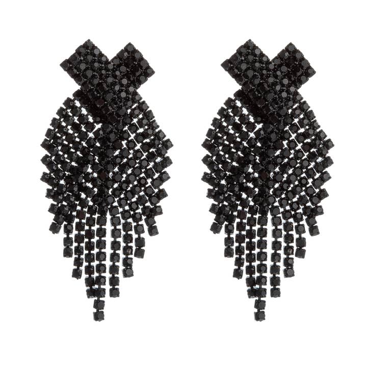 X Shape Black Crystal Chandelier Earrings for Events for wholesale by Cool Crystals