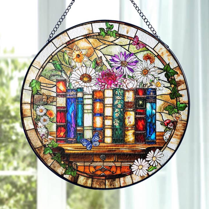 Blombok Solfångare, Biblioteksbok Färgat Glas Dekor för wholesale av NVC Ecommerce LLC