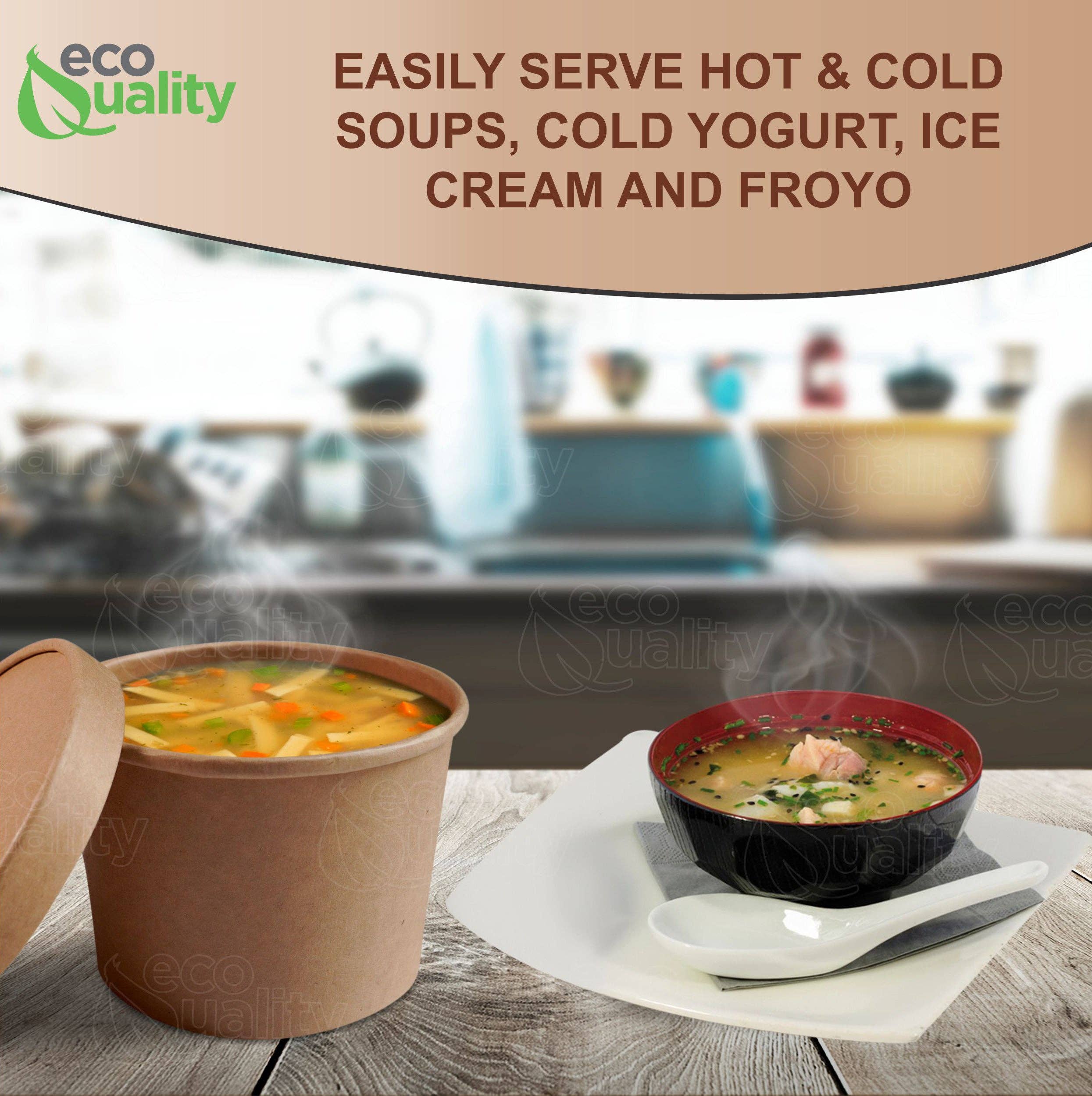 EcoQuality – wholesale Food storage container – 16oz Disposable Kraft Paper Food Soup Cup w/Paper Vented Lid6