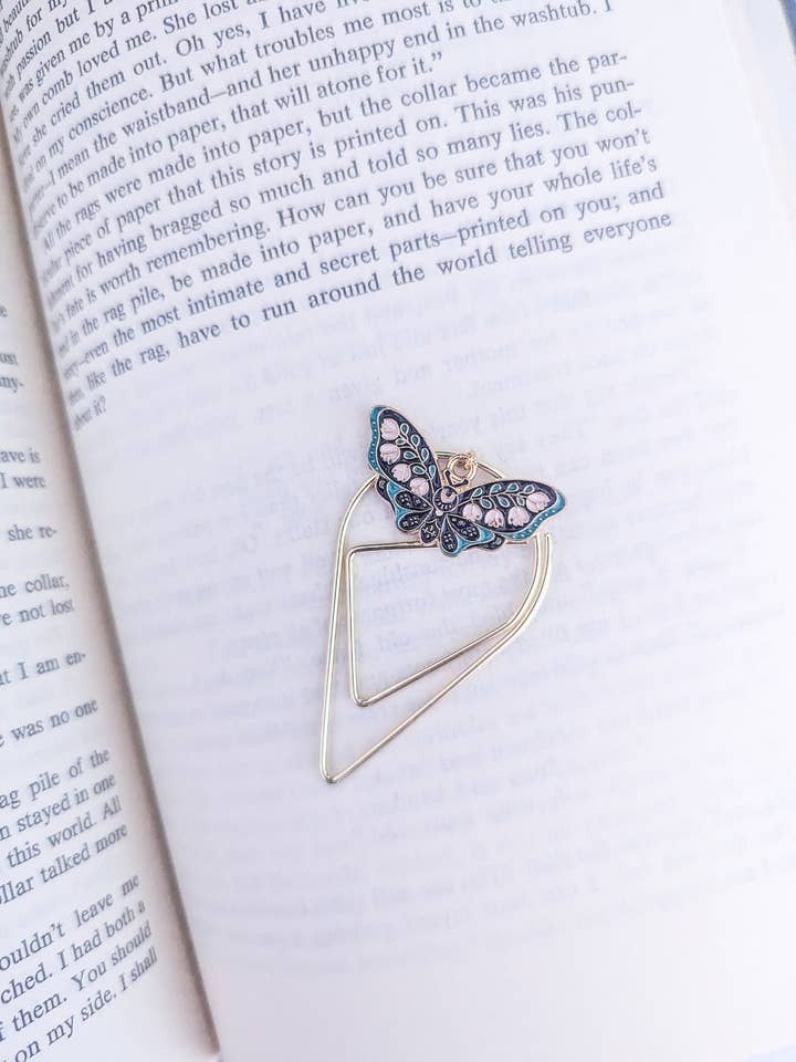 Gold Enamel Butterfly Bookmark with Floral & Stars Designs for wholesale by Bookish Trinkets