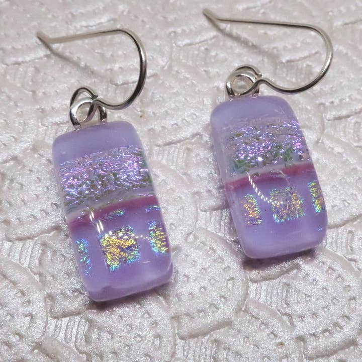 Lavender Pink Sterling silver dichroic glass earrings #401 for wholesale by McCray Studios