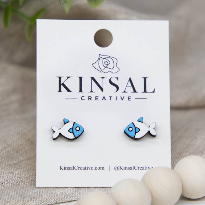 Gefilte Wood Stud Earrings for wholesale by Kinsal Creative