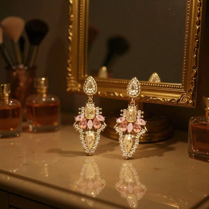 Athena Bridal Jewellery - Wholesale Dangle Earrings - ATHENA - VINTAGE LUXE EARRINGS -LIGHT ROSE - CZER892 PINK4