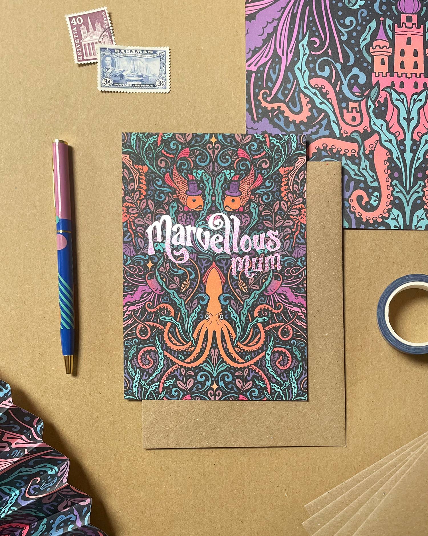 flight & fancy – wholesale Birthday card – Marvellous Mum Mothers Day / Birthday Card. Pink Foiled1