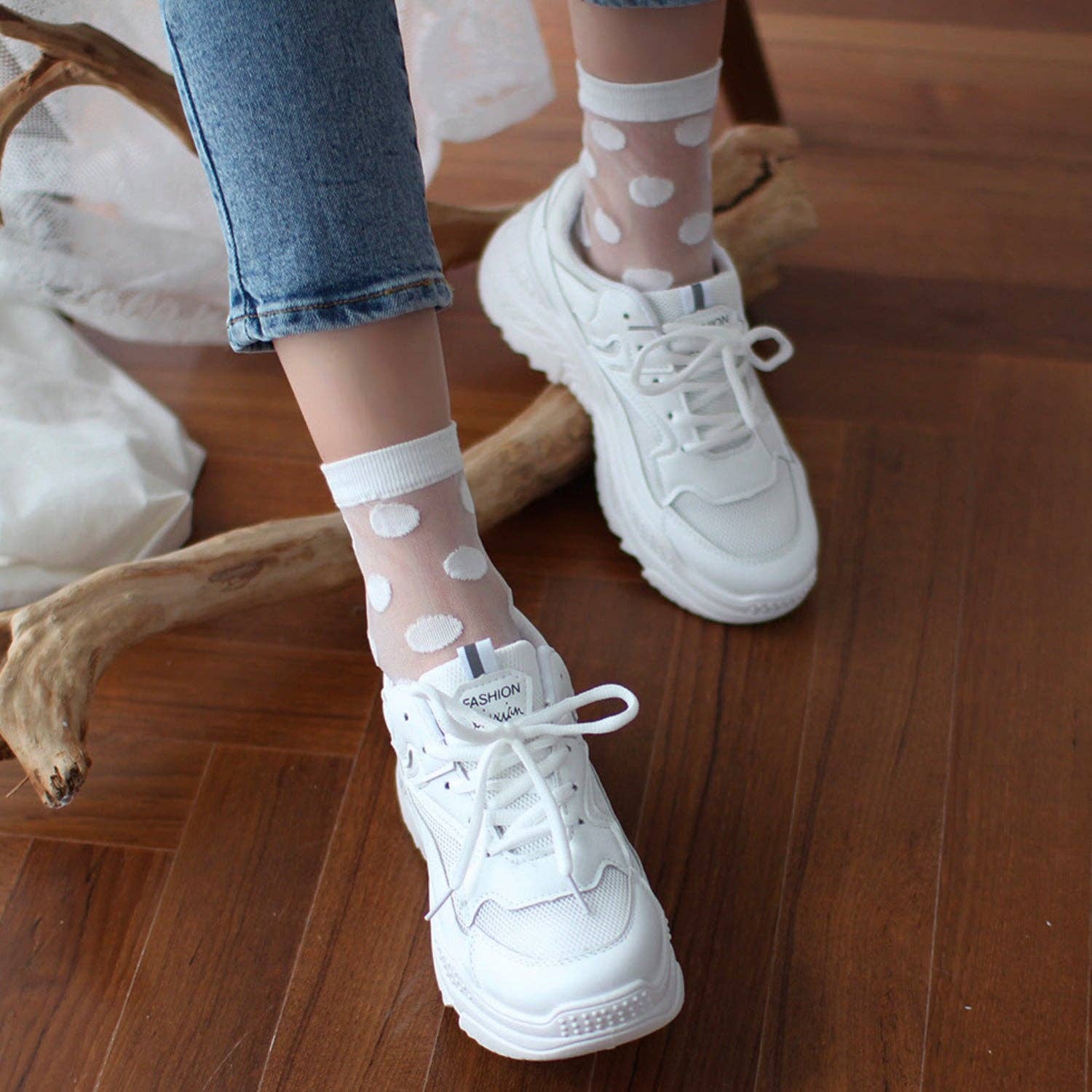 7DAYSSOCKS - Wholesale Socks - Women's - Women's Crew Sheer Basic Dot Socks9