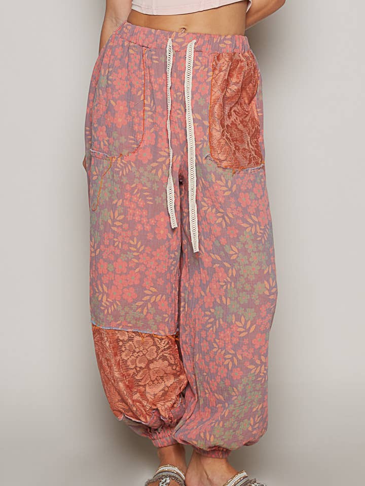 Plaid pattern raw edge woven jogger pants for wholesale by Pol Clothing