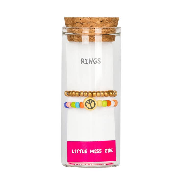 Anello Peace Sign - Confezione da 2 anelli in una bottiglia di vetro per la vendita all'ingrosso da parte di Little Miss Zoe