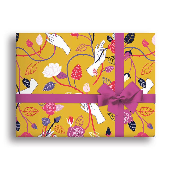 Hand and Flowers Gift Wrap - Yellow for wholesale by Middle Mouse