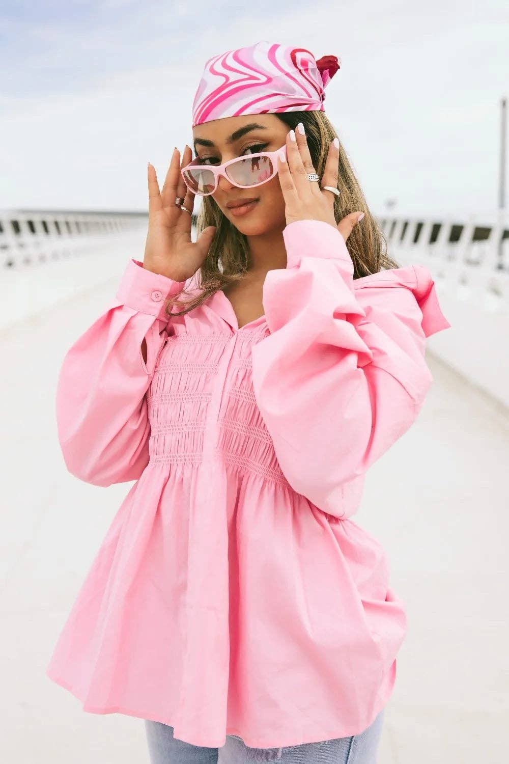 Femme Luxe - Vendita all'ingrosso Bandana - Donna - Bandana in raso con stampa a vortice rosa - Olivia4