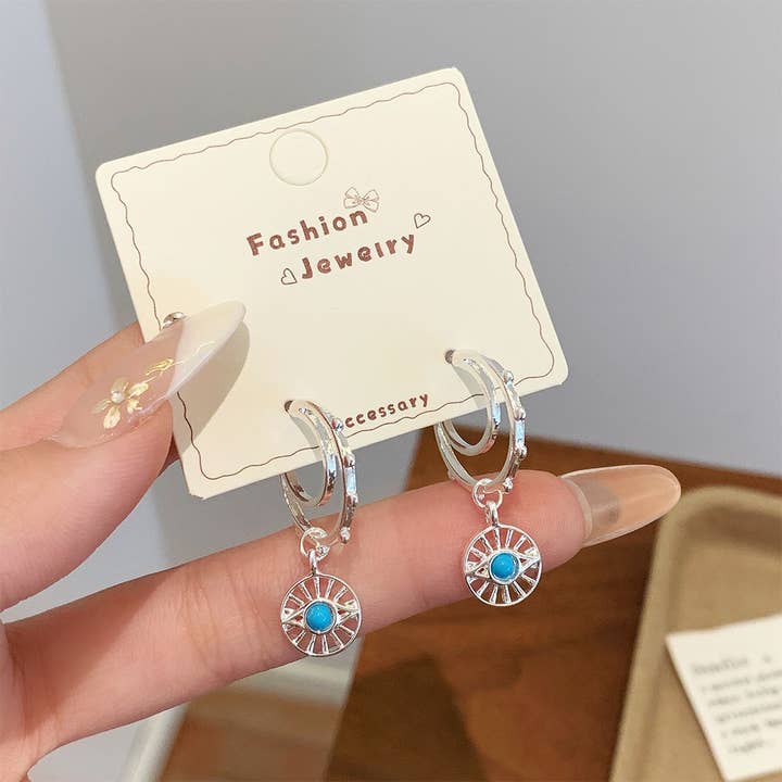 UNISHE - Wholesale Gauge/plug earrings - Vintage Sunflower Bohemian Silver Needle Earrings Set ZK37445