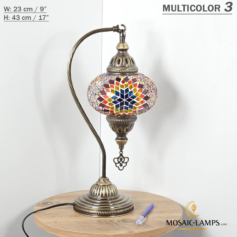 Mosaic Lamps - Wholesale Accent/Desk Lamp - 10+Colors - Gooseneck Large Globe Mosaic Table Lamp, Turkish35