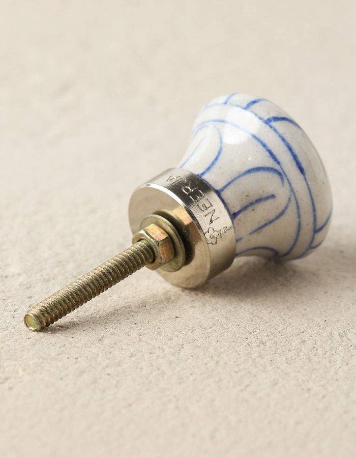 KNOBCO - Wholesale Knob/pull - White and Blue Striped Ceramic Cabinet Knob2