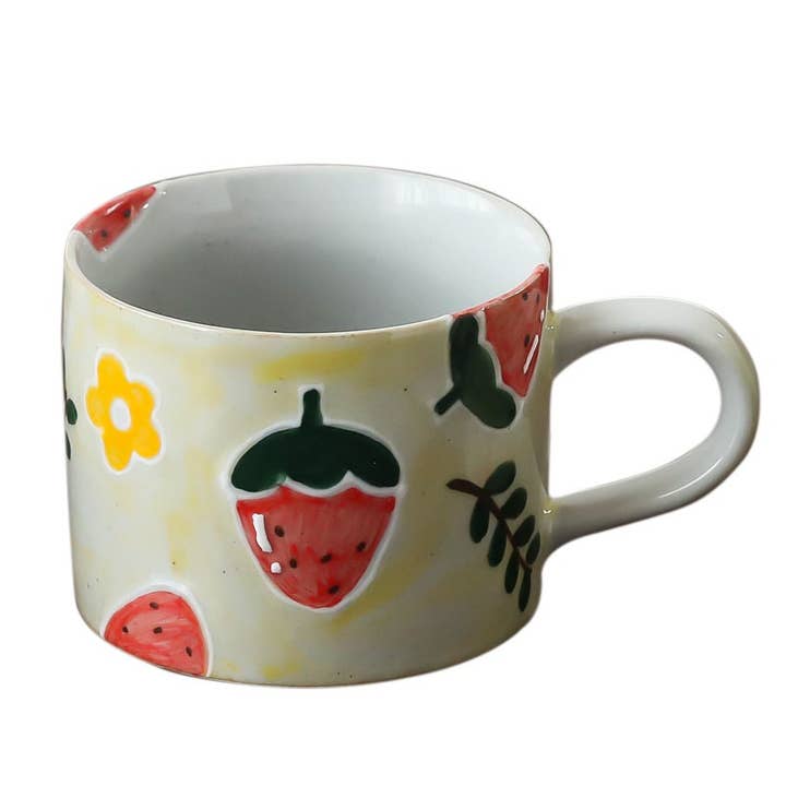 Gohobi (We cover U.S. import duties) - Wholesale Coffee Mug - Gohobi Hand-painted Ceramic Strawberry Mug and Spoon Set2