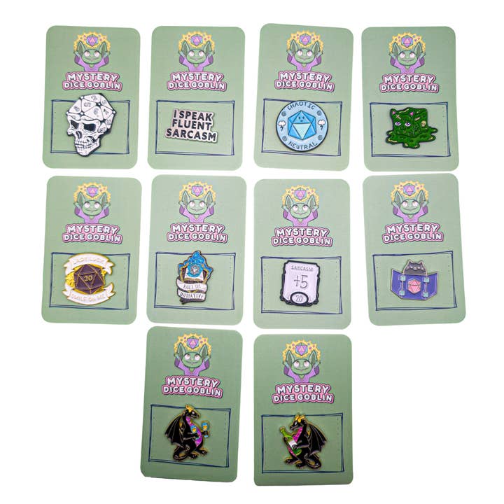 Mystery Dice Goblin – wholesale Lapel pin/button – Bulk Sets of Pins1
